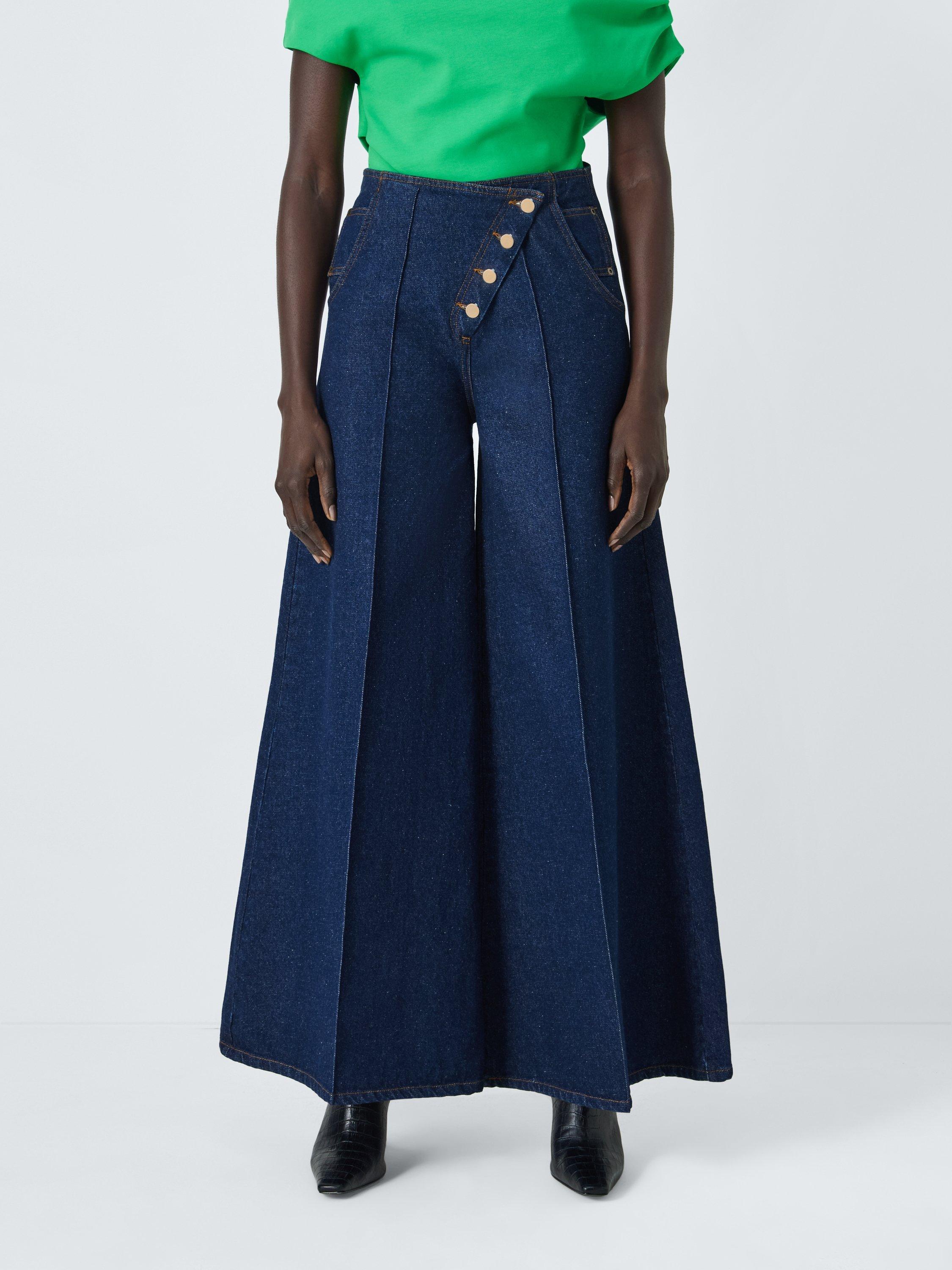 Product image 1 of 8, which shows John Lewis x A.W.A.K.E. MODE Pintuck High Waist Wide Leg Jeans, Dark Rinse, 8