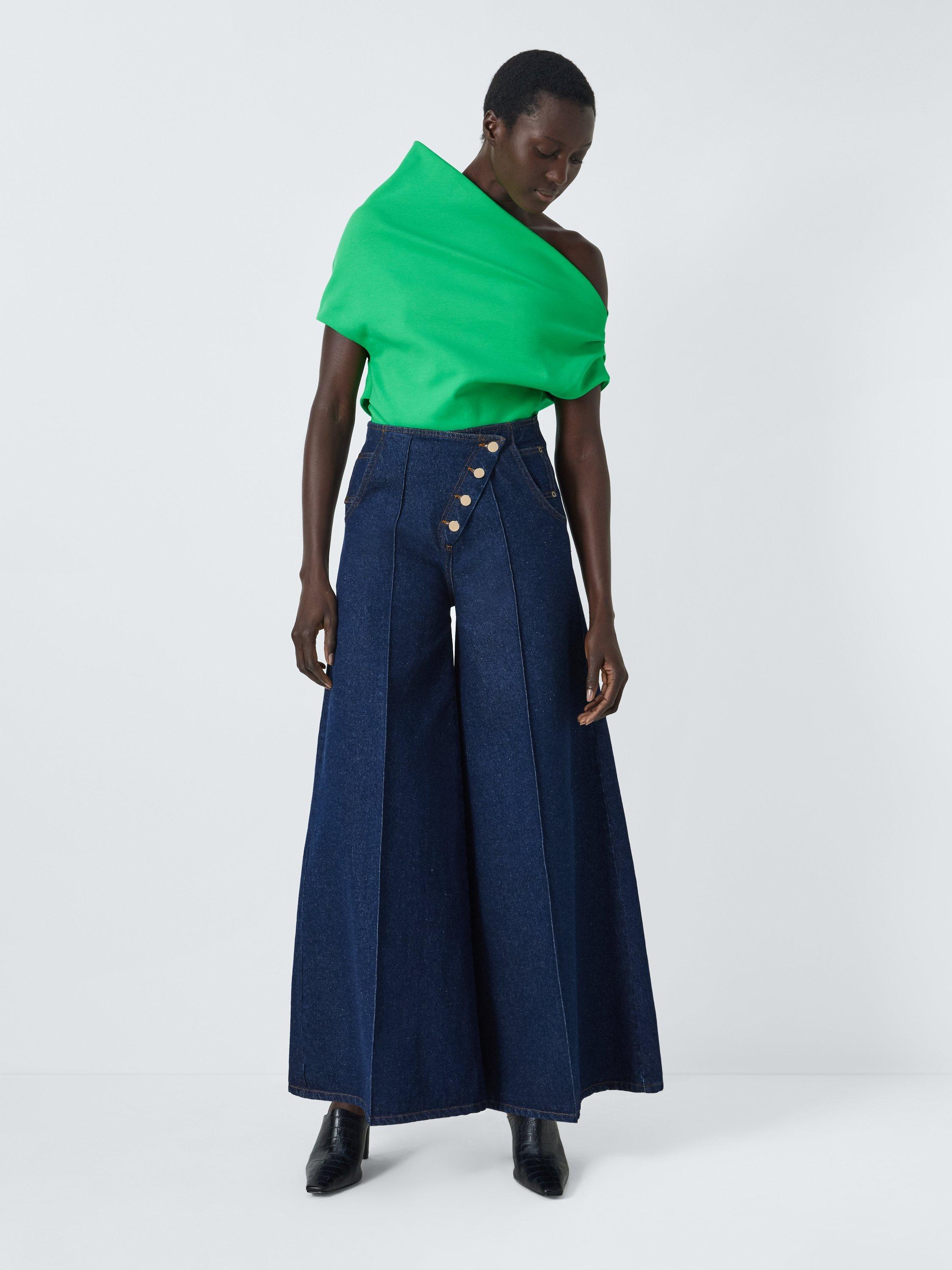 Product image 3 of 8, which shows John Lewis x A.W.A.K.E. MODE Pintuck High Waist Wide Leg Jeans, Dark Rinse, 8