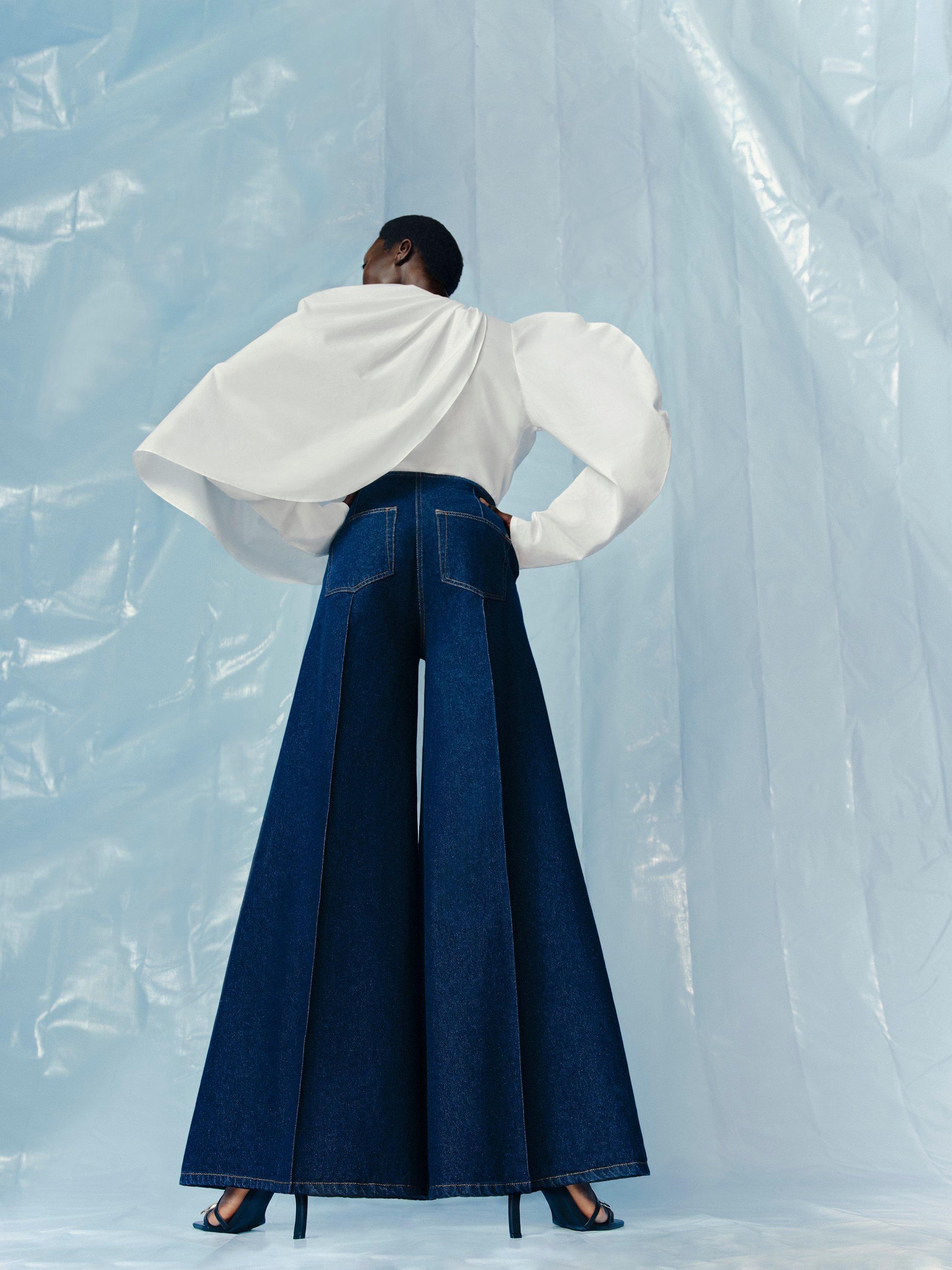 Product image 7 of 8, which shows John Lewis x A.W.A.K.E. MODE Pintuck High Waist Wide Leg Jeans, Dark Rinse, 8