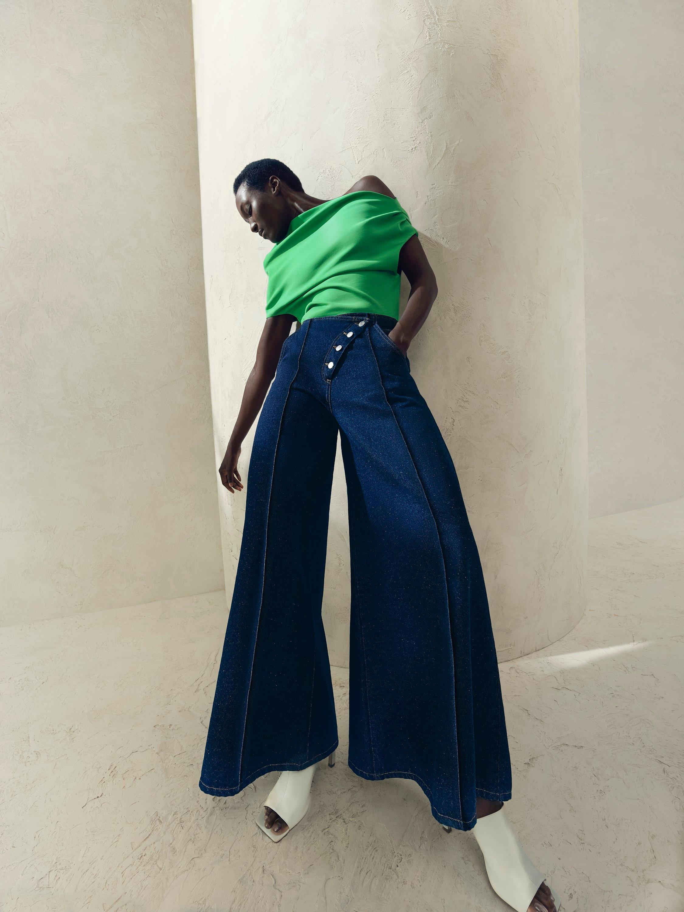 Product image 8 of 8, which shows John Lewis x A.W.A.K.E. MODE Pintuck High Waist Wide Leg Jeans, Dark Rinse, 8