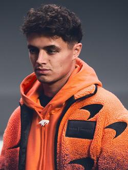 Reiss x McLaren Drift Embroidered Fleece Jacket, Orange/Multi, Orange/Multi