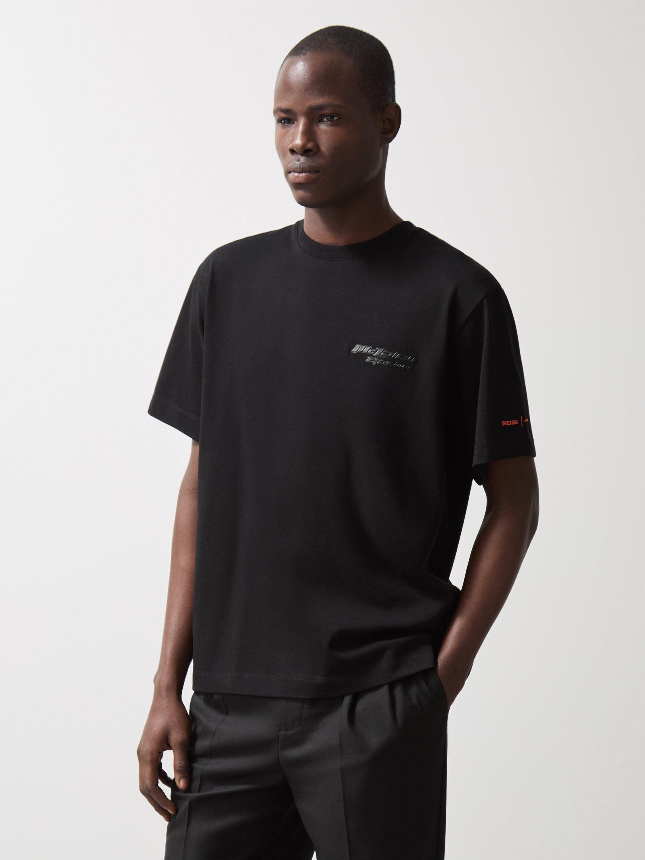 Product image 1 of 5, which shows Reiss x McLaren Nakata Cotton Regular Fit Short Sleeve Logo T-Shirt, Black, XS