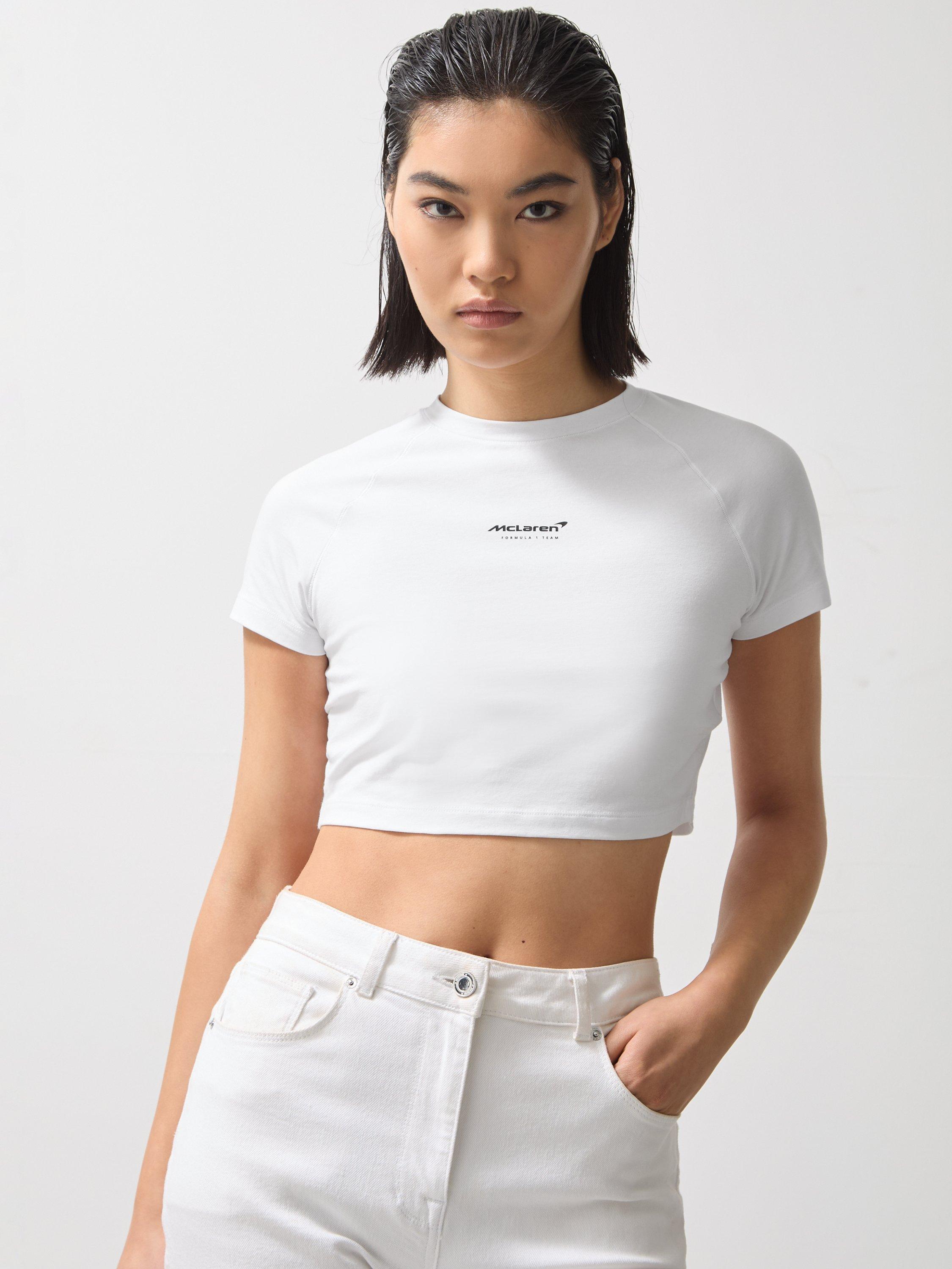 Product image 1 of 5, which shows Reiss x McLaren Grace Cropped T-Shirt, White, XL
