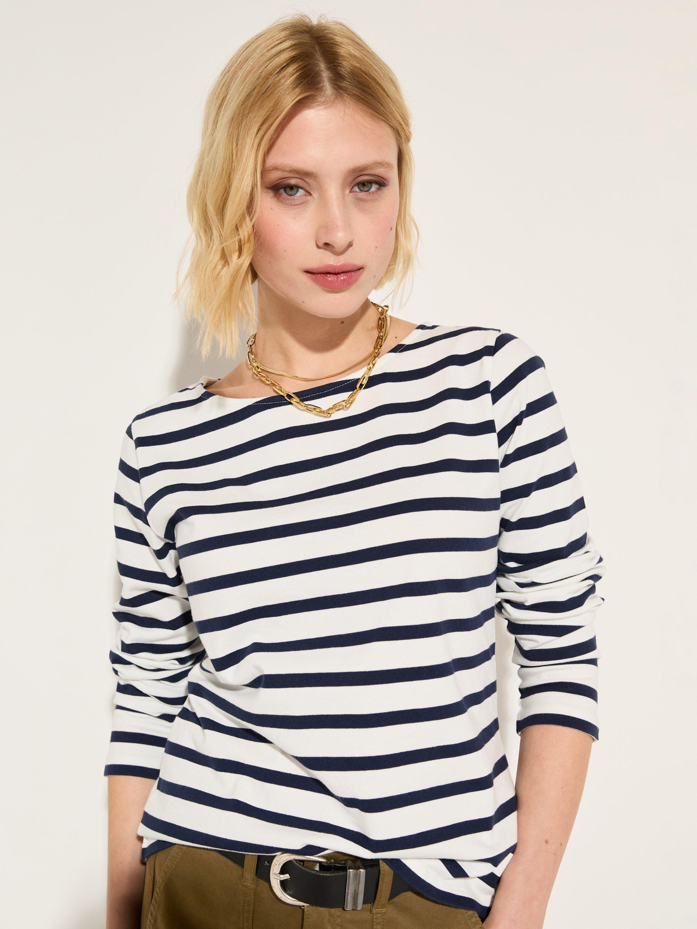 Product image 1 of 5, which shows Baukjen Ashley Stripe Pure Organic Cotton Top, Blue Indigo/Multi, 12