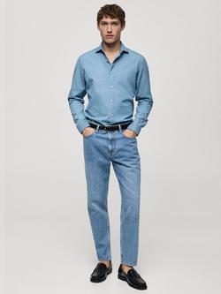 Mango Cotton Regular Fit Print Shirt, Sky Blue - view 2, Open Blue