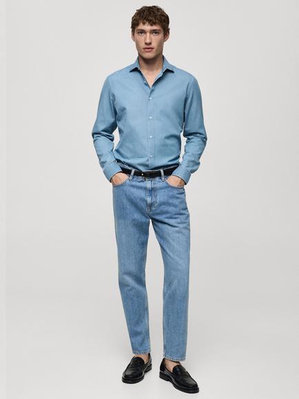 Mango Cotton Regular Fit Print Shirt, Sky Blue - view 2, Open Blue