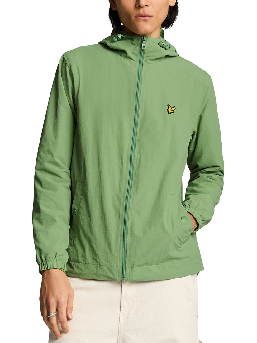 Product image 1 of 6, which shows Lyle & Scott Hooded Zipped Windbreaker Jacket, Smoke Green, XS