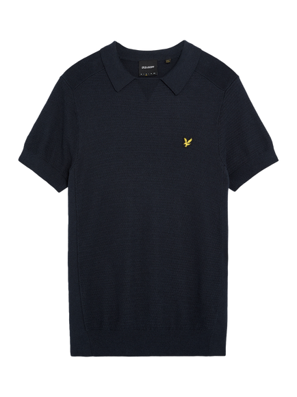 Lyle & Scott Herringbone Knitted Polo Shirt, Dark Navy