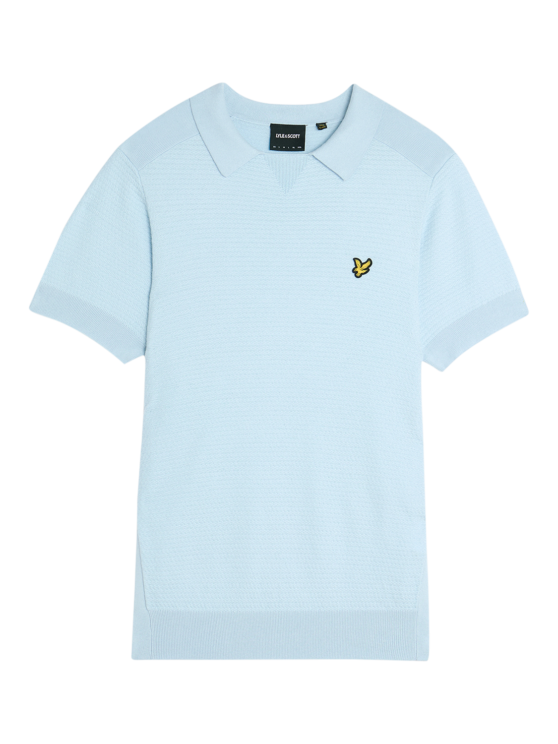 Product image 1 of 1, which shows Lyle & Scott Herringbone Knitted Polo Shirt, Fresh Water, XS