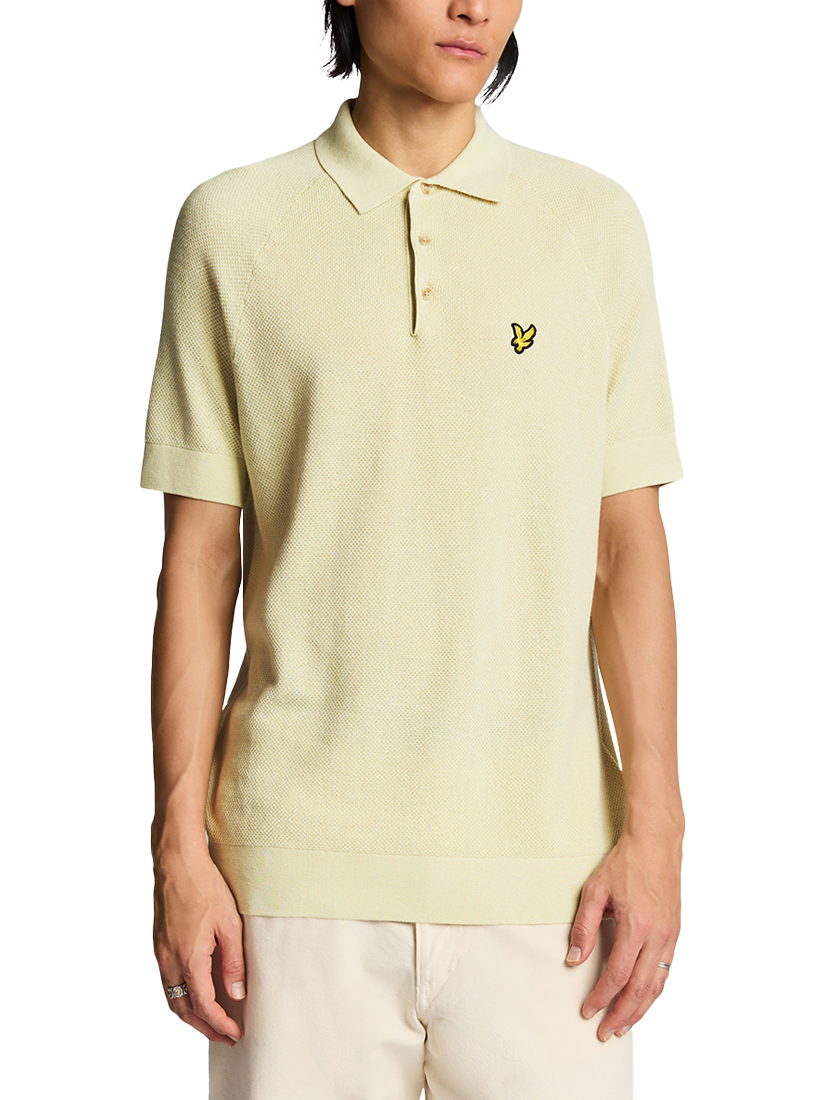 Product image 1 of 5, which shows Lyle & Scott Linen Blend Regular Fit Short Sleeve Knitted Polo Shirt, Luna, XS