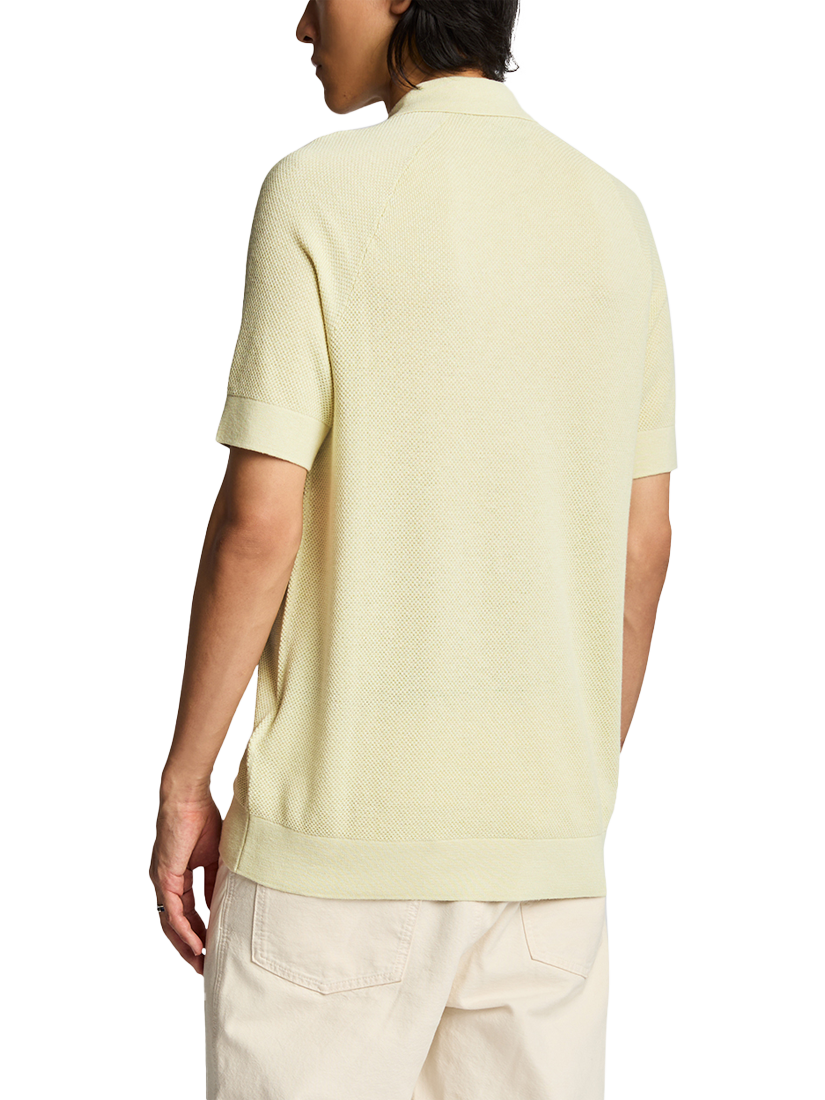 Product image 2 of 5, which shows Lyle & Scott Linen Blend Regular Fit Short Sleeve Knitted Polo Shirt, Luna, XS