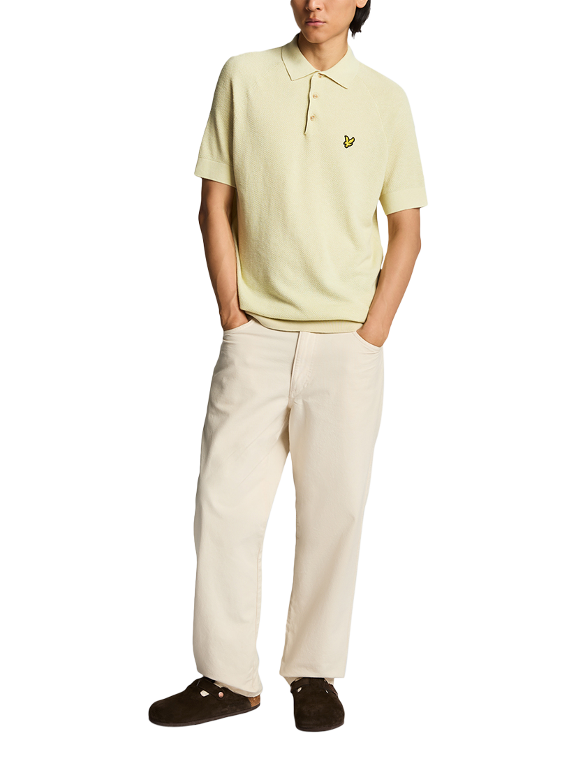 Product image 4 of 5, which shows Lyle & Scott Linen Blend Regular Fit Short Sleeve Knitted Polo Shirt, Luna, XS