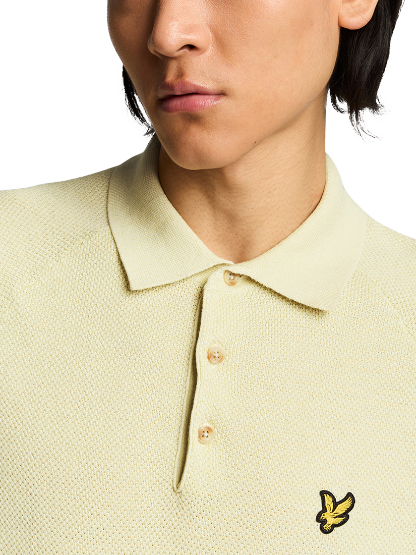 Product image 5 of 5, which shows Lyle & Scott Linen Blend Regular Fit Short Sleeve Knitted Polo Shirt, Luna, XS