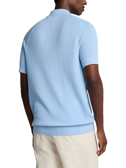 Lyle & Scott Linen Blend Regular Fit Short Sleeve Knitted Polo Shirt - view 2, Light Blue