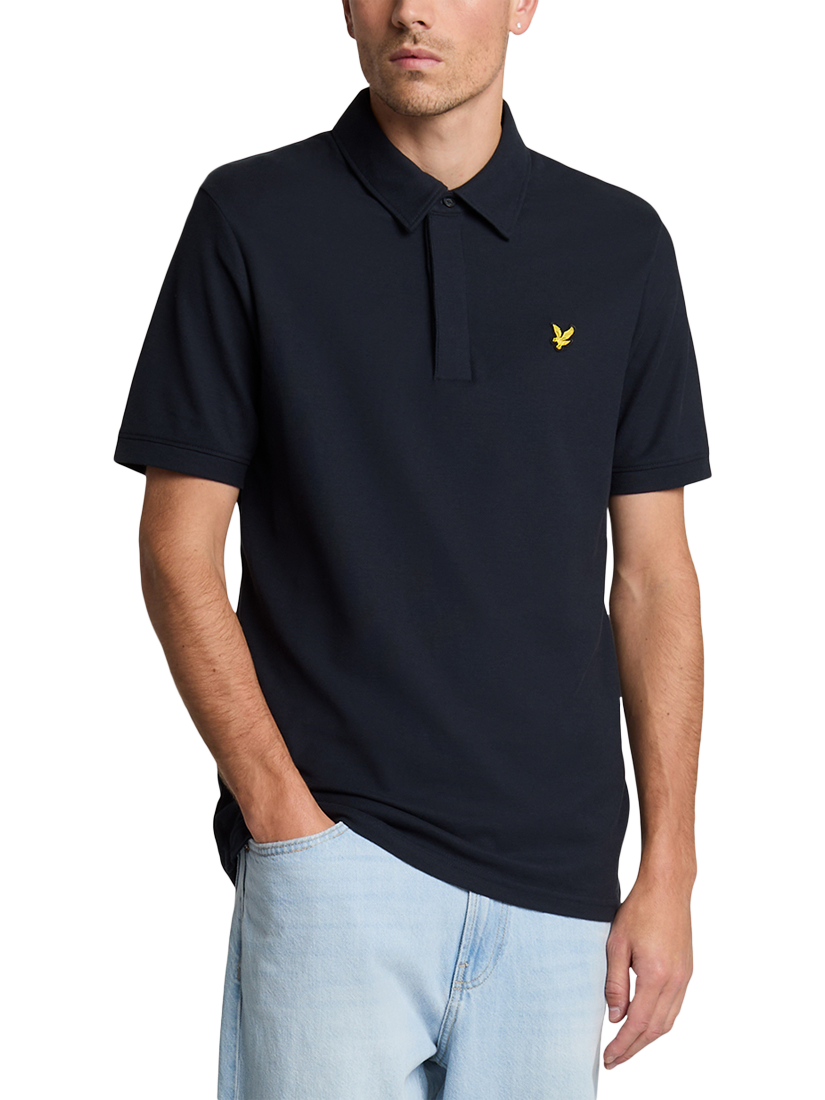 Product image 1 of 5, which shows Lyle & Scott Cotton Blend Regular Fit Short Sleeve Pique Polo Shirt, Dark Navy, XS