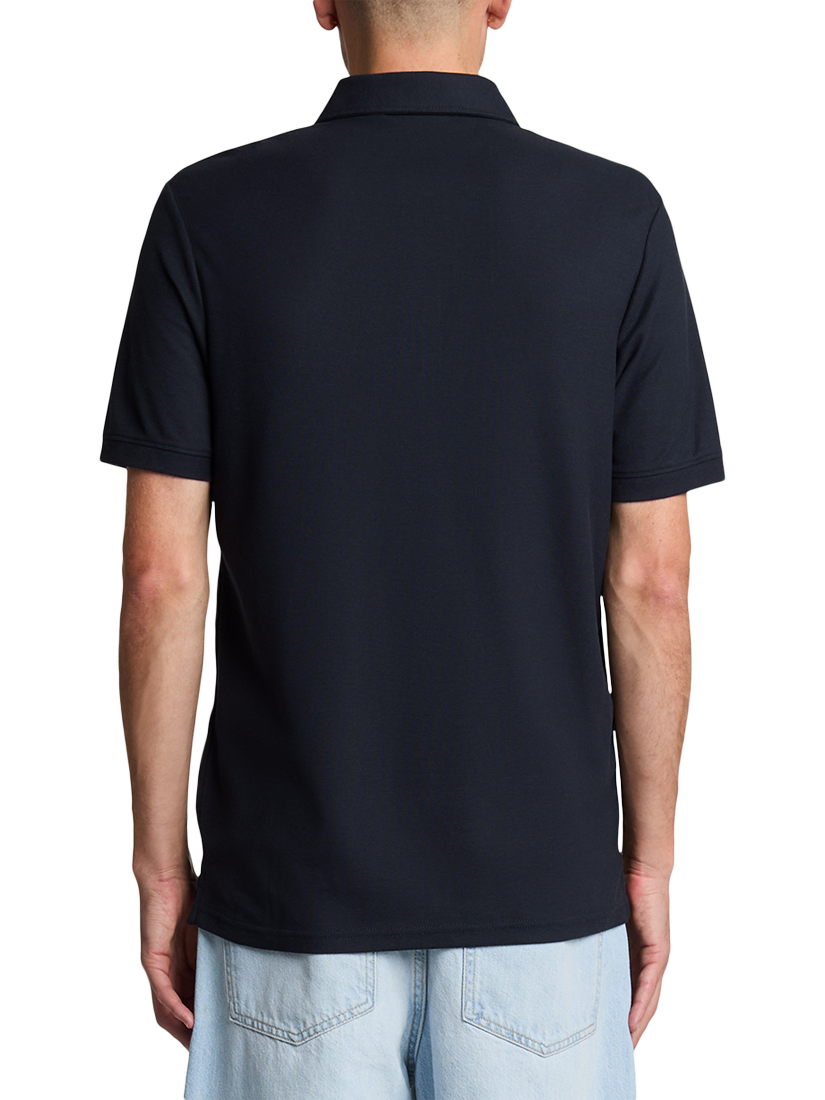 Product image 2 of 5, which shows Lyle & Scott Cotton Blend Regular Fit Short Sleeve Pique Polo Shirt, Dark Navy, XS