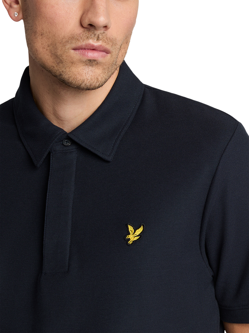 Product image 5 of 5, which shows Lyle & Scott Cotton Blend Regular Fit Short Sleeve Pique Polo Shirt, Dark Navy, XS