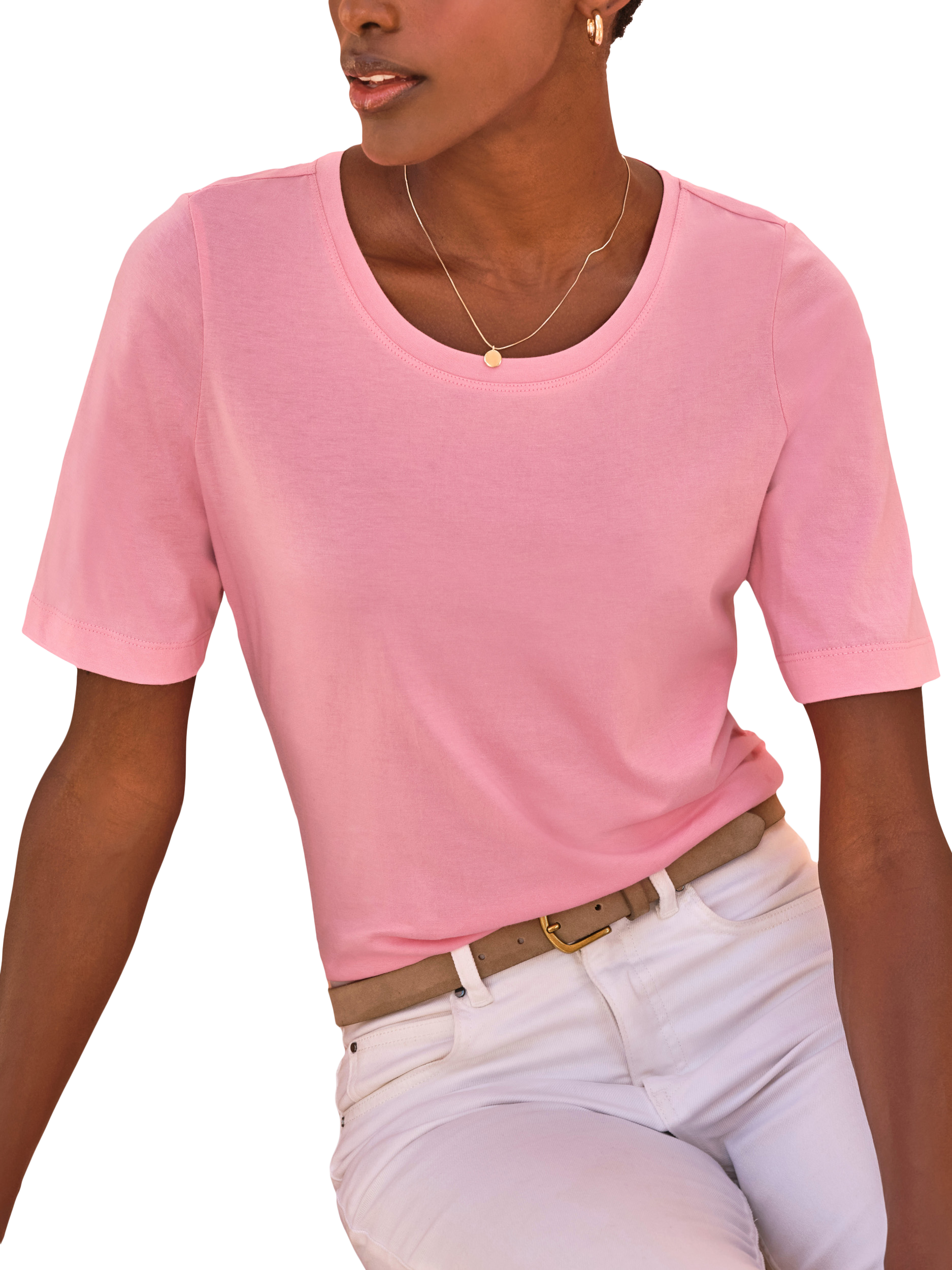 Product image 1 of 3, which shows Pure Collection Super Soft Cotton T-Shirt, Mid Pink, 8