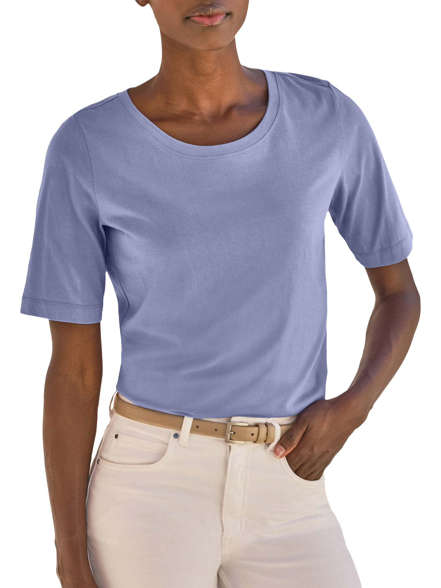 Product image 1 of 3, which shows Pure Collection Pure Cotton Crew Neck Shirt, Chambray Blue, 8