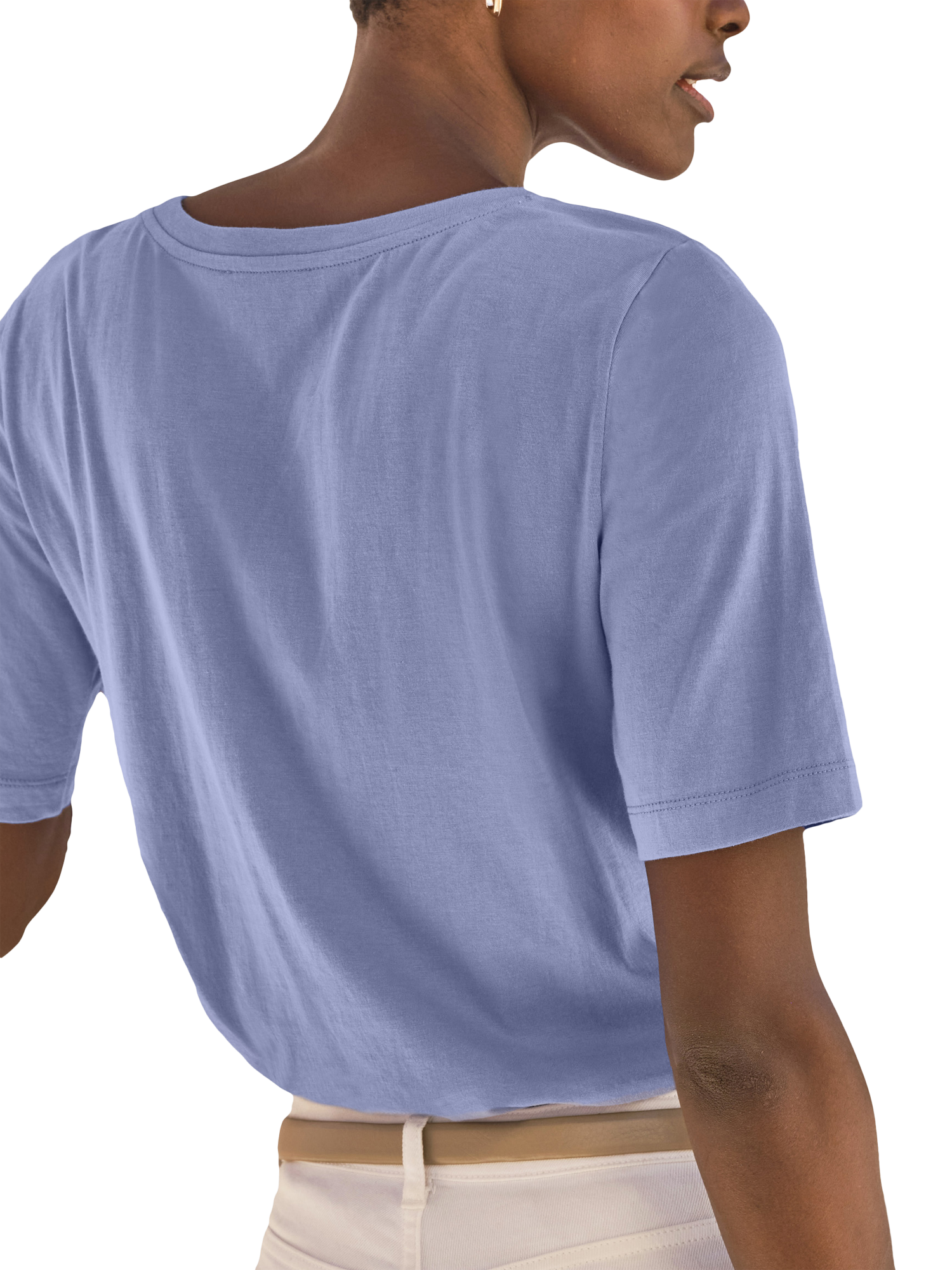 Product image 2 of 3, which shows Pure Collection Pure Cotton Crew Neck Shirt, Chambray Blue, 8