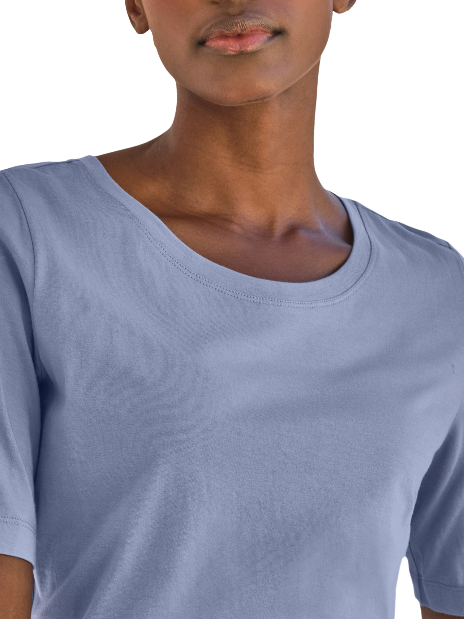 Product image 3 of 3, which shows Pure Collection Pure Cotton Crew Neck Shirt, Chambray Blue, 8