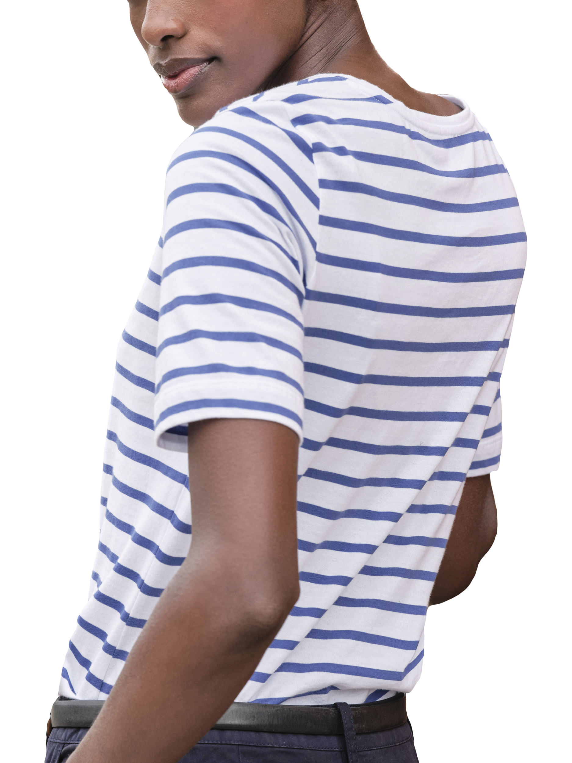 Product image 2 of 3, which shows Pure Collection Super Soft Cotton Stripe T-Shirt, Blue/Multi, 8