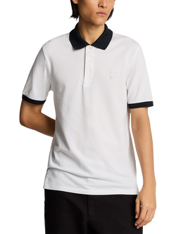Lyle & Scott Superfine Cotton Blend Ringer Polo Shirt, White/Dark Navy