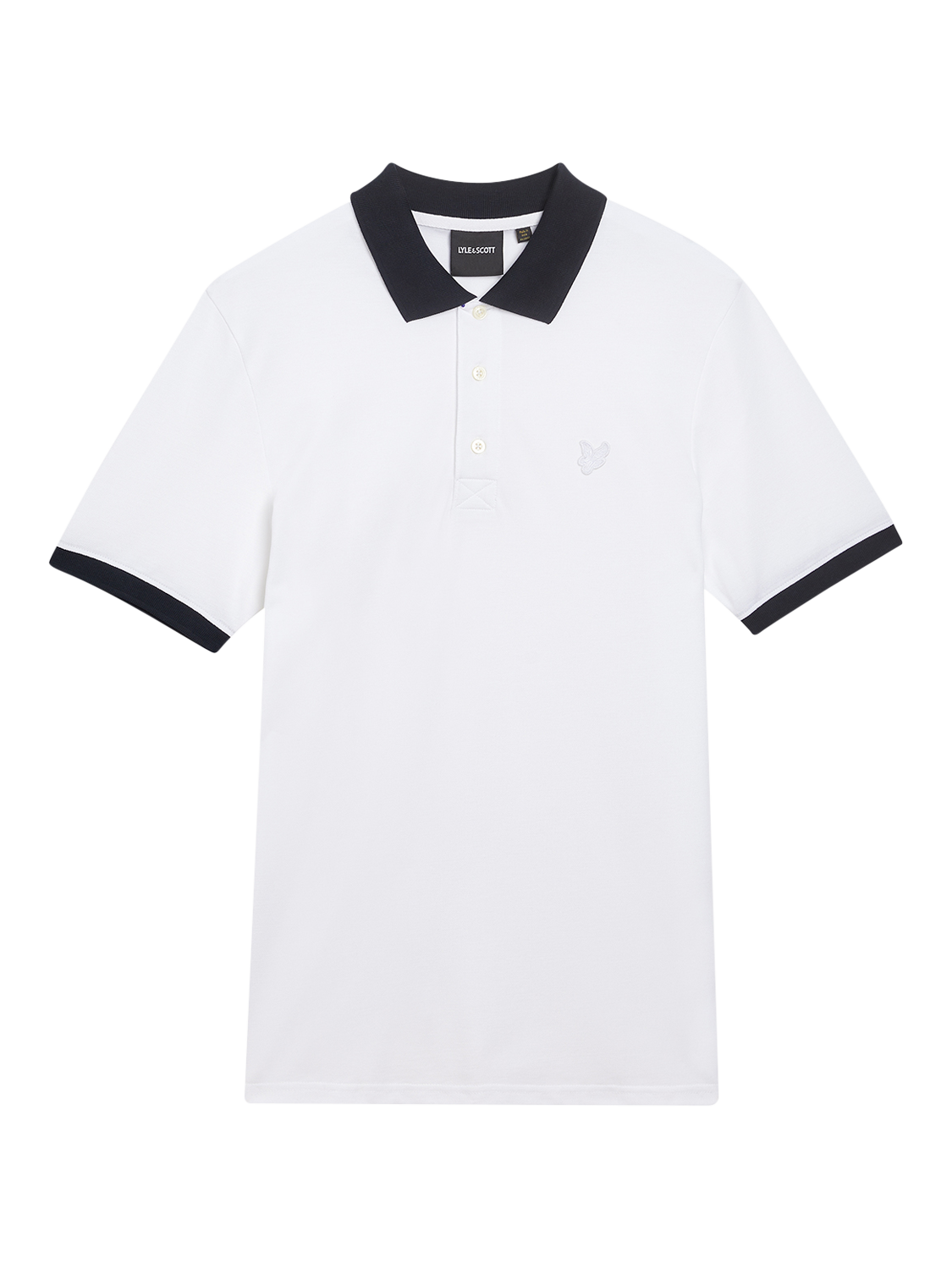 Product image 3 of 5, which shows Lyle & Scott Superfine Cotton Blend Ringer Polo Shirt, White/Dark Navy, XS