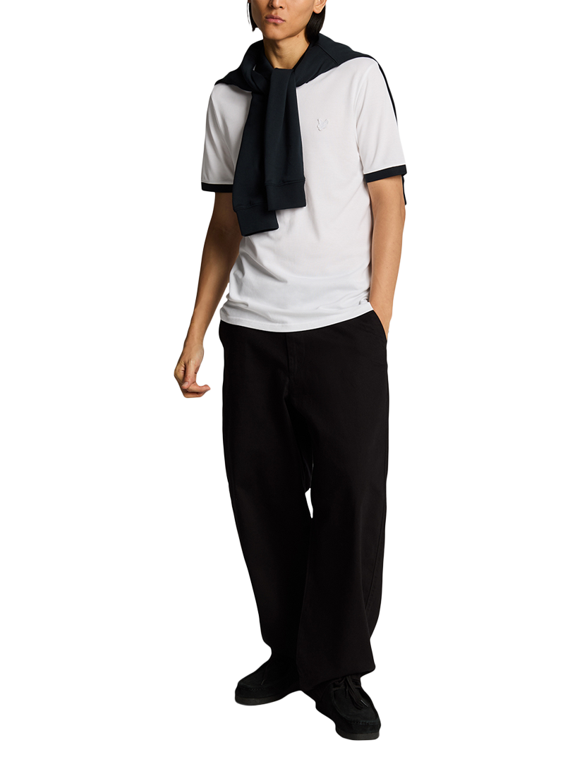 Product image 4 of 5, which shows Lyle & Scott Superfine Cotton Blend Ringer Polo Shirt, White/Dark Navy, XS
