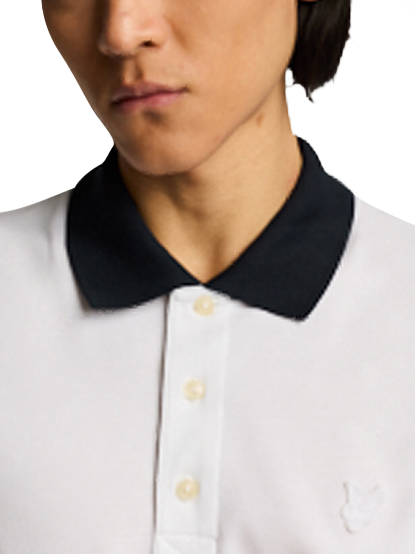 Product image 5 of 5, which shows Lyle & Scott Superfine Cotton Blend Ringer Polo Shirt, White/Dark Navy, XS