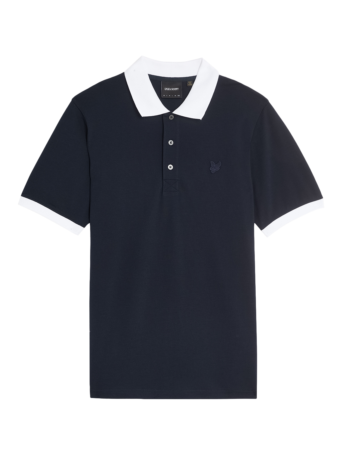 Product image 1 of 1, which shows Lyle & Scott Superfine Cotton Blend Ringer Polo Shirt, Dark Navy/White, XS