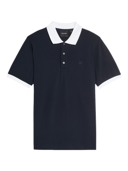 Lyle & Scott Superfine Cotton Blend Ringer Polo Shirt, Dark Navy/White