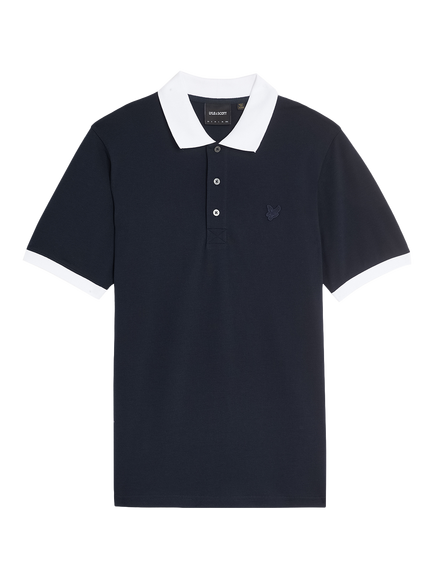 Lyle & Scott Superfine Cotton Blend Ringer Polo Shirt, Dark Navy/White