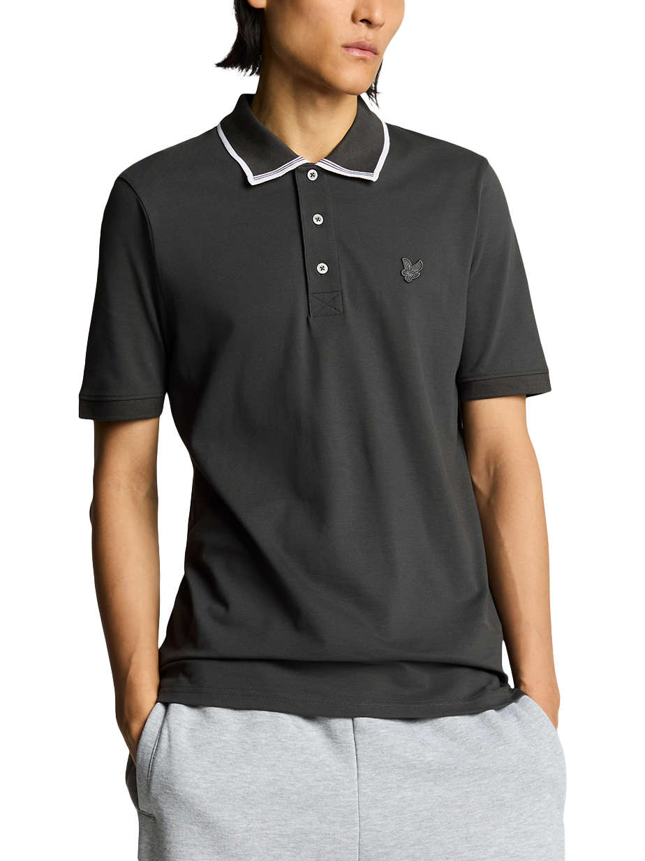 Product image 1 of 4, which shows Lyle & Scott Superfine Cotton Tipped Polo Shirt, Gunmetal, XS