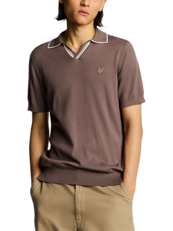 Lyle & Scott Tipped Cotton Knitted Polo Shirt, Plum Truffle, Plum Truffle