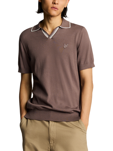 Lyle & Scott Tipped Cotton Knitted Polo Shirt, Plum Truffle, Plum Truffle