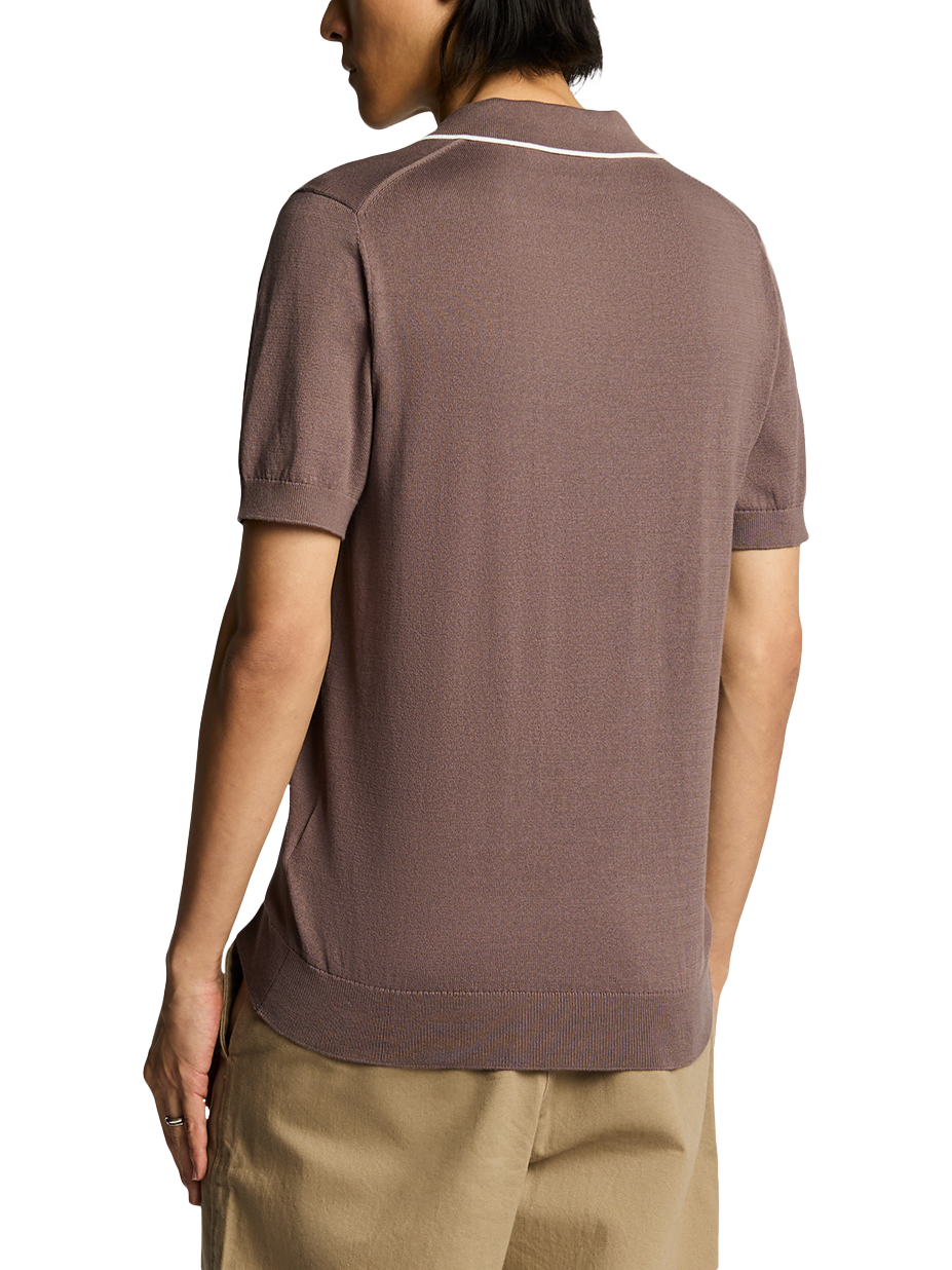Product image 2 of 3, which shows Lyle & Scott Tipped Cotton Knitted Polo Shirt, Plum Truffle, S