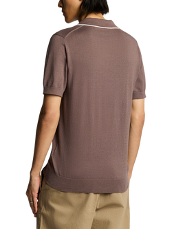 Lyle & Scott Tipped Cotton Knitted Polo Shirt, Plum Truffle - view 2, Plum Truffle