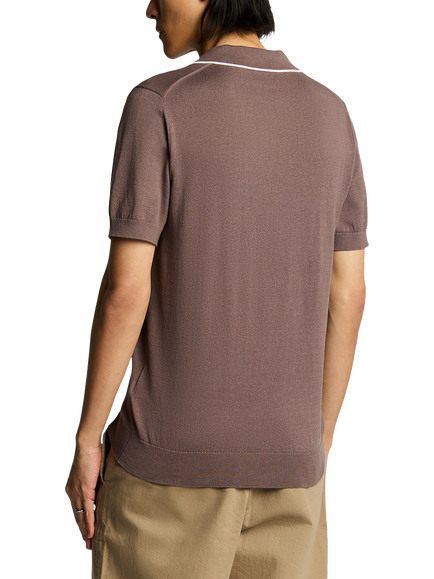 Lyle & Scott Tipped Cotton Knitted Polo Shirt, Plum Truffle - view 2, Plum Truffle