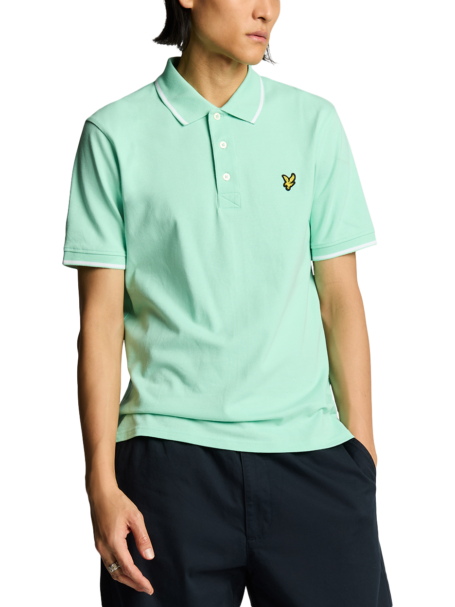 Product image 1 of 5, which shows Lyle & Scott Regular Fit Tipped Polo Shirt, Aquamarine/White, XS