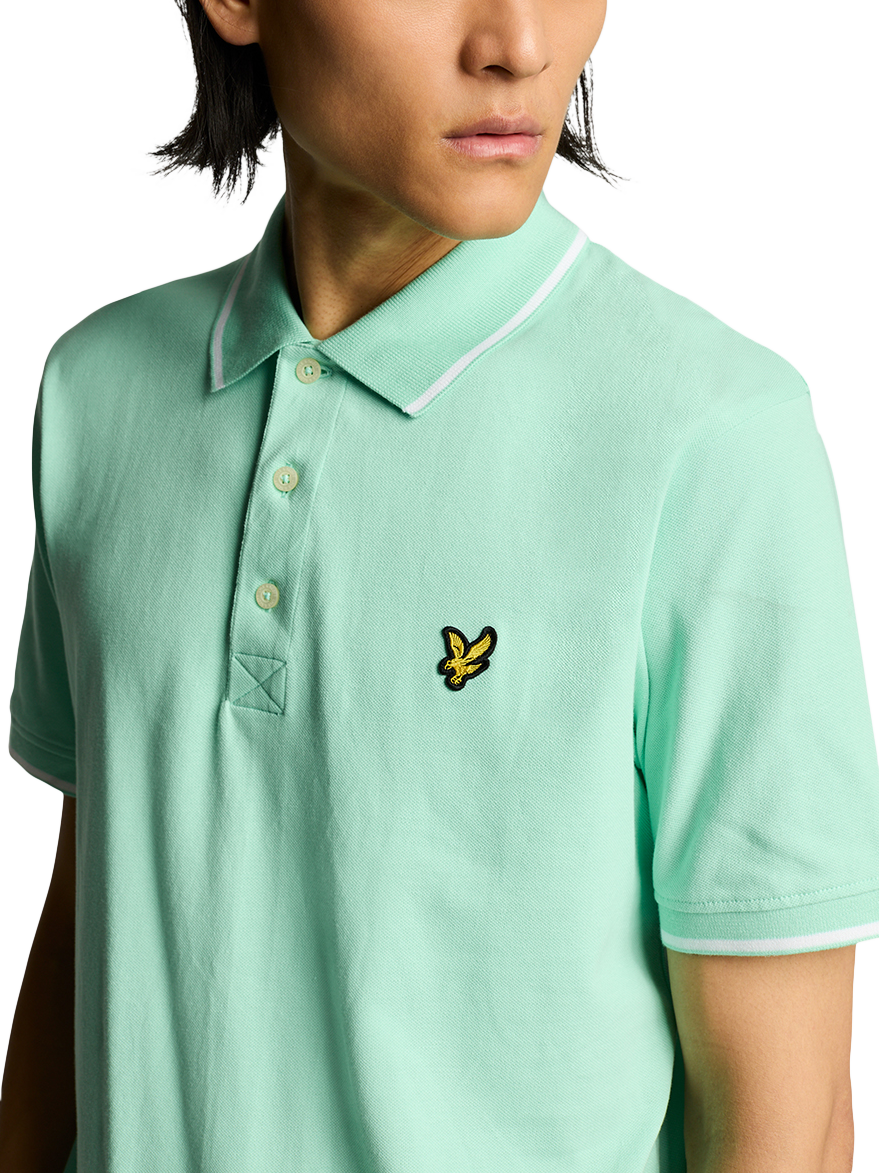 Product image 5 of 5, which shows Lyle & Scott Regular Fit Tipped Polo Shirt, Aquamarine/White, XS