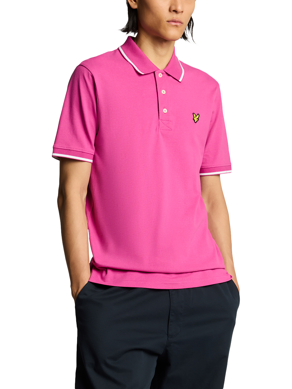 Product image 1 of 5, which shows Lyle & Scott Regular Fit Tipped Polo Shirt, Fuschia/White, XS