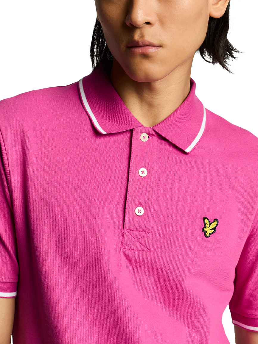 Product image 5 of 5, which shows Lyle & Scott Regular Fit Tipped Polo Shirt, Fuschia/White, XS