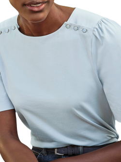 Pure Collection Button Shoulder Organic Cotton Rich Top, Blue - view 2, Blue