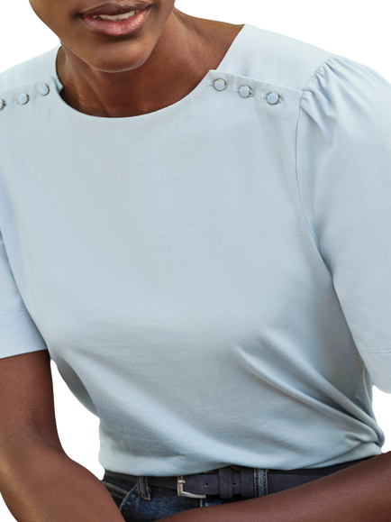 Pure Collection Button Shoulder Organic Cotton Rich Top, Blue - view 2, Blue