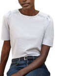 Pure Collection Organic Cotton Button Shoulder T-Shirt, Ivory