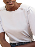 Pure Collection Organic Cotton Button Shoulder T-Shirt, Ivory