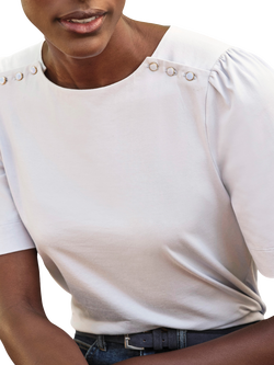 Pure Collection Organic Cotton Button Shoulder T-Shirt, Ivory - view 2, Ivory