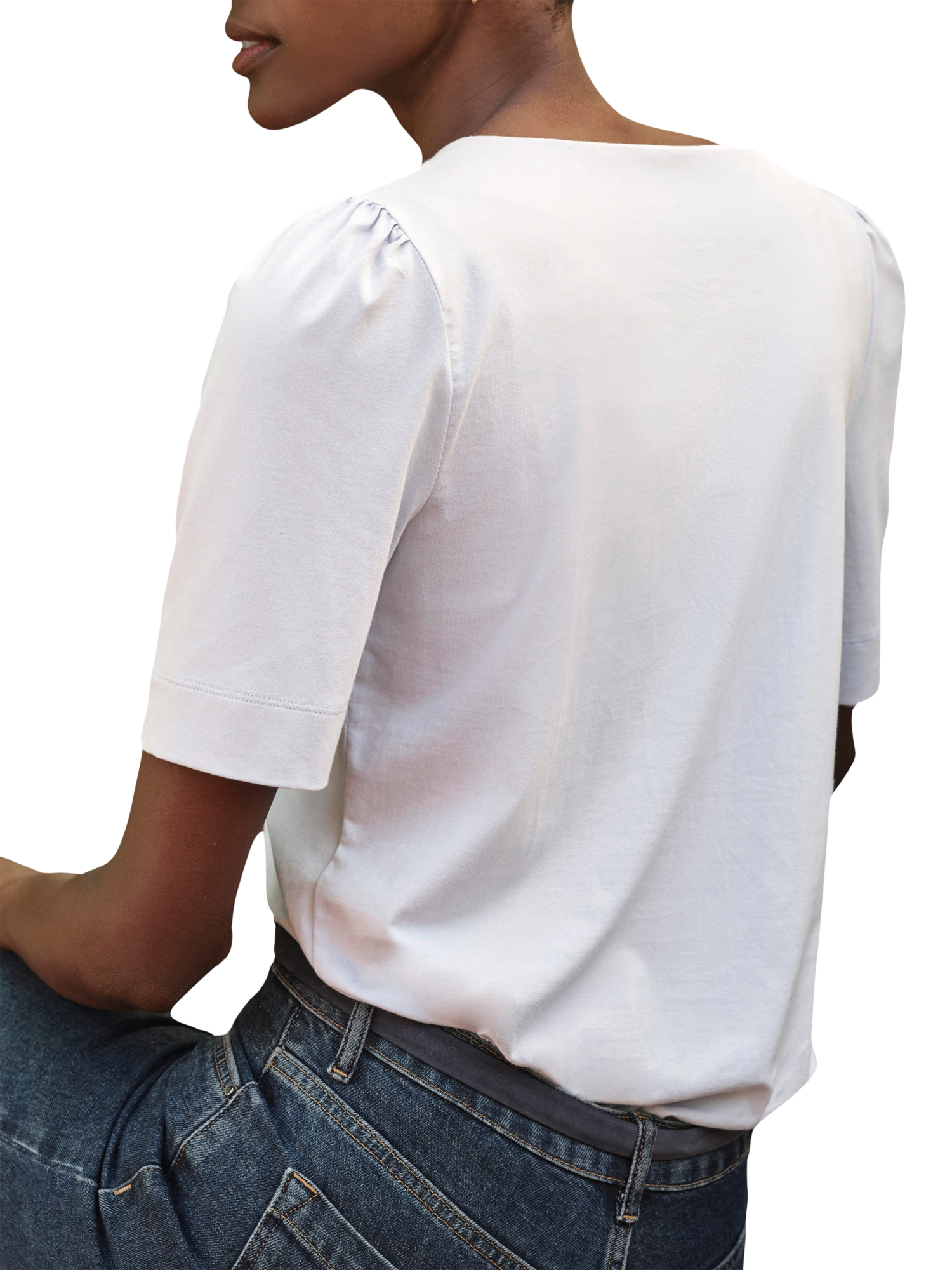 Product image 3 of 3, which shows Pure Collection Organic Cotton Button Shoulder T-Shirt, Ivory, 8
