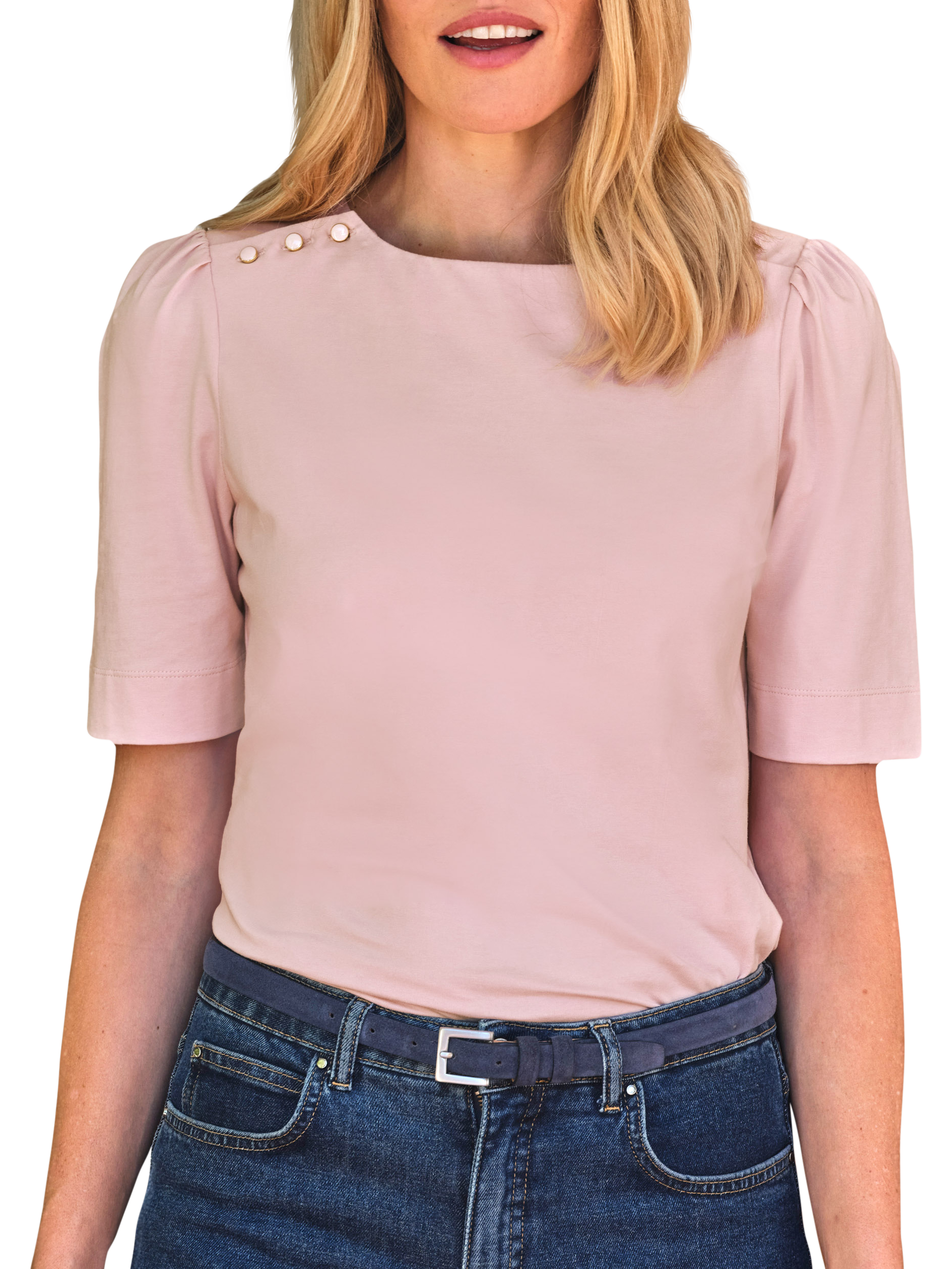 Product image 1 of 3, which shows Pure Collection Button Shoulder Top, Pink, 8